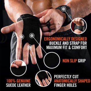 High Quality 2 Hole Fingerless Leather Fiber Hand Grips Gymnastic Weight Lifting Crossfit Gym Fitness Grip Thickness For Unisex.
